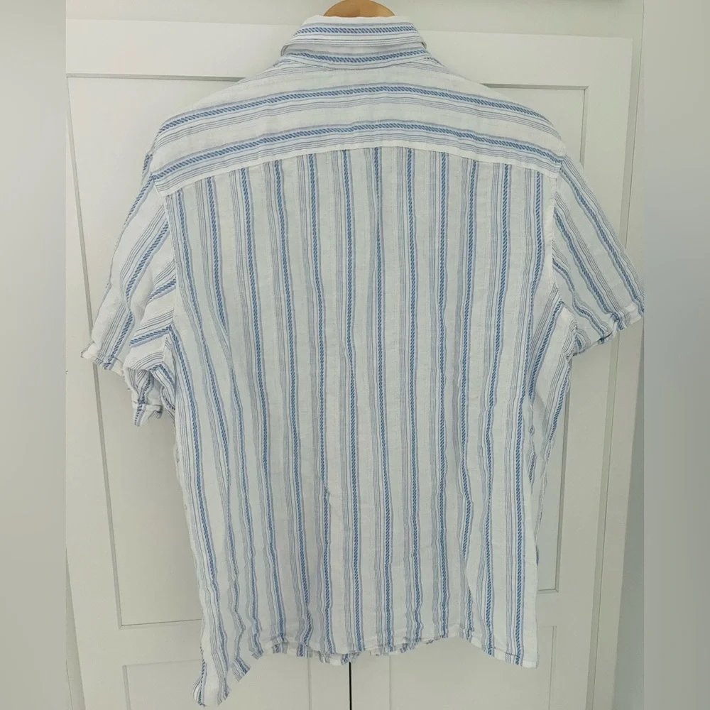 Banana Republic LINEN-COTTON RESORT SHIRT Light Blue / White